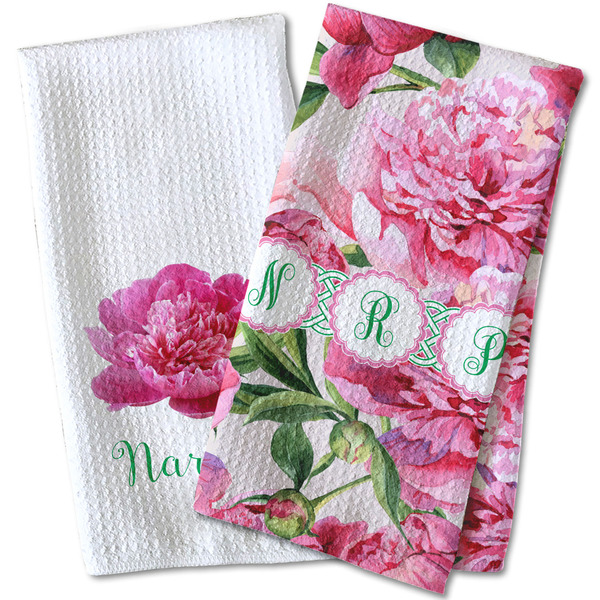 Watercolor Peonies Waffle Weave Towels - Two Print Styles