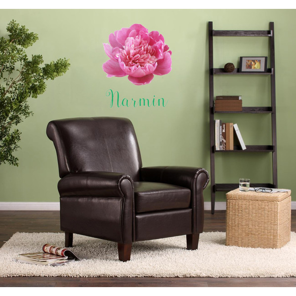 Watercolor Peonies Wall Graphic on Living Room Wall