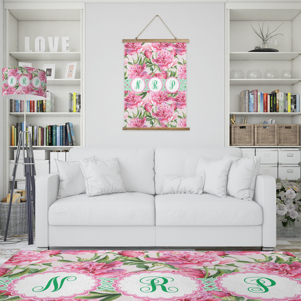 Watercolor Peonies Wall Hanging Tapestry - Portrait - IN CONTEXT