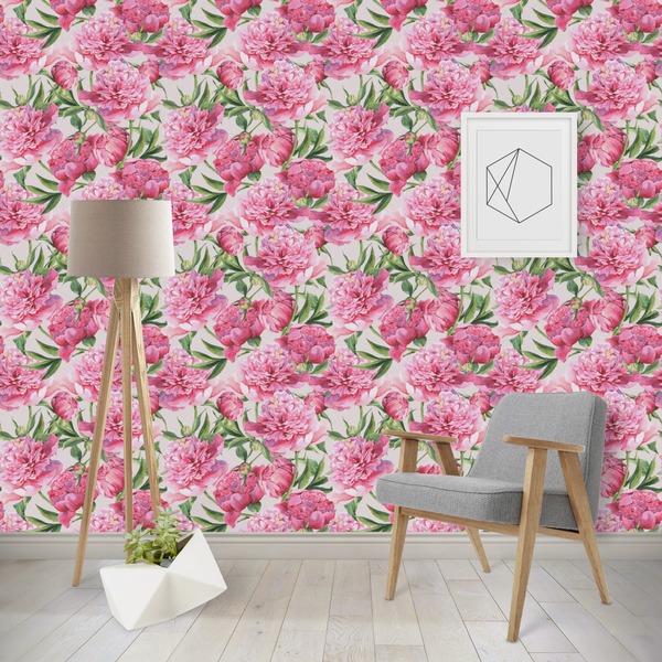Custom Watercolor Peonies Wallpaper & Surface Covering (Water Activated - Removable)