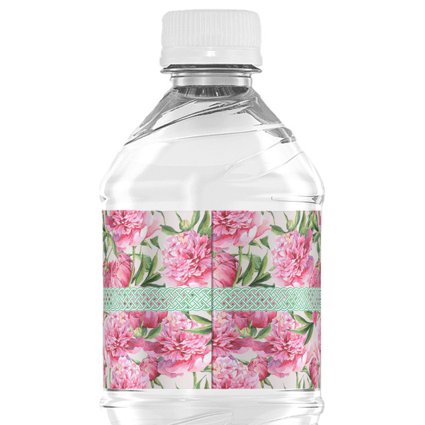 Watercolor Peonies Water Bottle Label - Back View