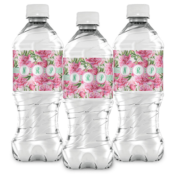 Watercolor Peonies Water Bottle Labels - Front View