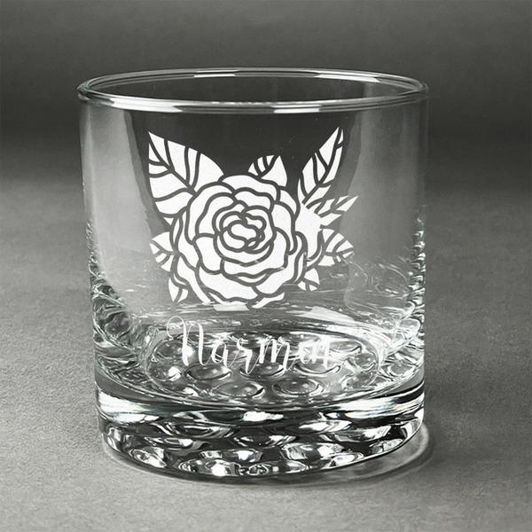 Custom Watercolor Peonies Whiskey Glass - Engraved (Personalized)