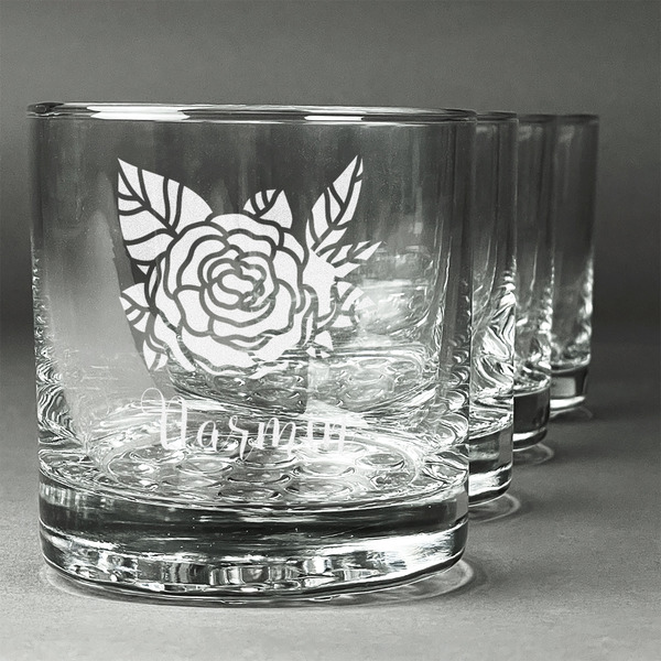 Custom Watercolor Peonies Whiskey Glasses (Set of 4) (Personalized)