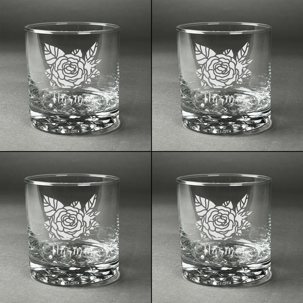 Watercolor Peonies Whiskey Glasses - Set of 4 all Engraved