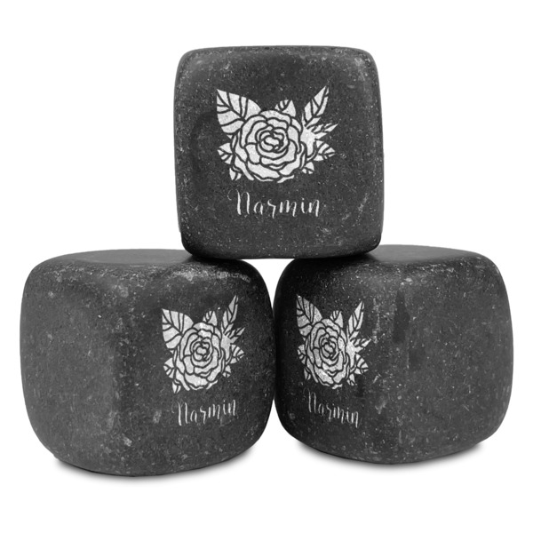 Custom Watercolor Peonies Whiskey Stone Set - Set of 3 (Personalized)