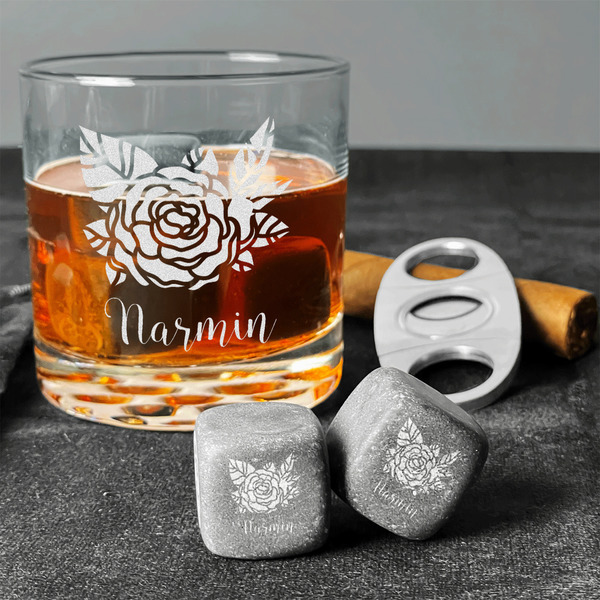 Watercolor Peonies Whiskey Stones - Set of 9 - In Context