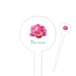 Watercolor Peonies 4" Round Plastic Food Picks - White - Single Sided (Personalized)