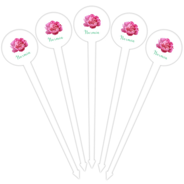 Watercolor Peonies White Plastic 4" Food Pick - Round - Fan View