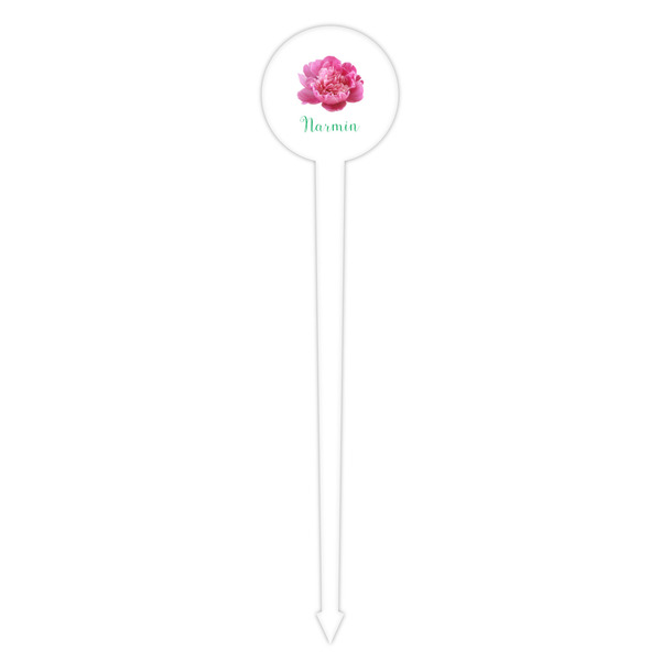 Watercolor Peonies White Plastic 4" Food Pick - Round - Single Pick