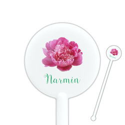 Watercolor Peonies 5.5" Round Plastic Stir Sticks - White - Double Sided (Personalized)