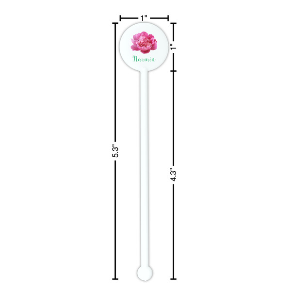 Watercolor Peonies White Plastic 5.5" Stir Stick - Round - Dimensions