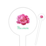 Watercolor Peonies 6" Round Plastic Food Picks - White - Double Sided (Personalized)