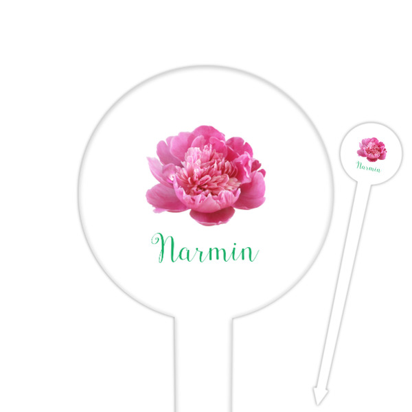 Custom Watercolor Peonies 6" Round Plastic Food Picks - White - Double Sided (Personalized)