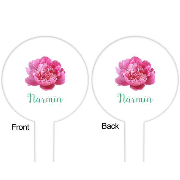 Watercolor Peonies White Plastic 6" Food Pick - Round - Double Sided - Front & Back