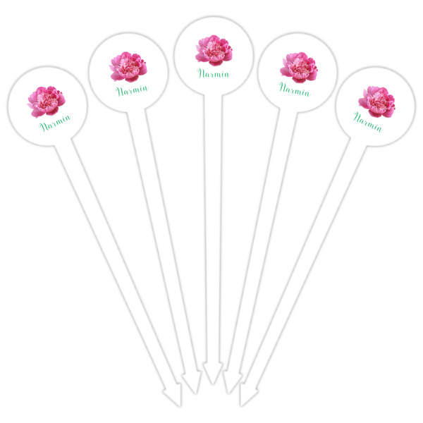 Watercolor Peonies White Plastic 6" Food Pick - Round - Fan View