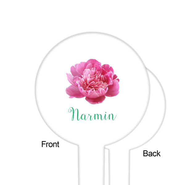 Watercolor Peonies White Plastic 6" Food Pick - Round - Single Sided - Front & Back