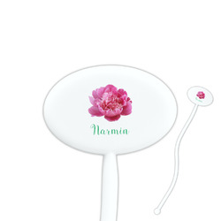 Watercolor Peonies 7" Oval Plastic Stir Sticks - White - Double Sided (Personalized)
