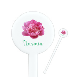 Watercolor Peonies 7" Round Plastic Stir Sticks - White - Single Sided (Personalized)