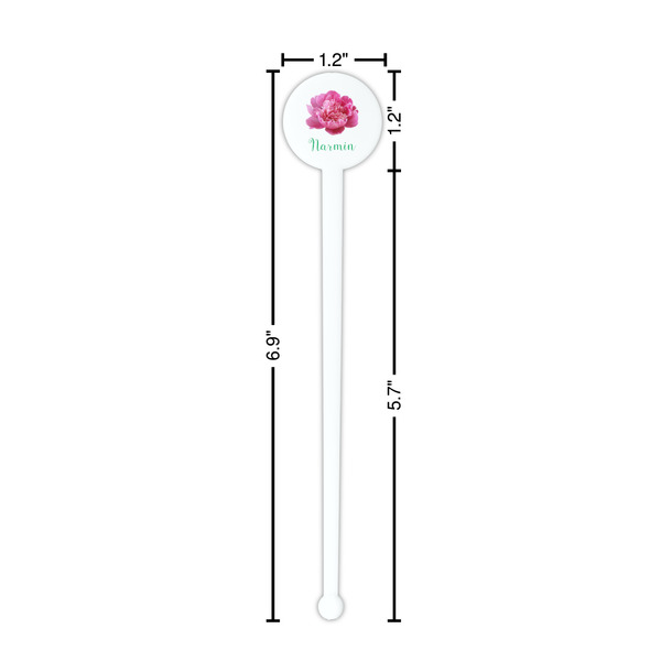 Watercolor Peonies White Plastic 7" Stir Stick - Round - Dimensions