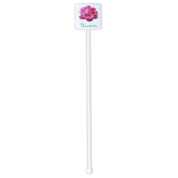 Watercolor Peonies White Plastic Stir Stick - Single Sided - Square - Single Stick