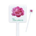 Watercolor Peonies Square Plastic Stir Sticks - Double Sided (Personalized)