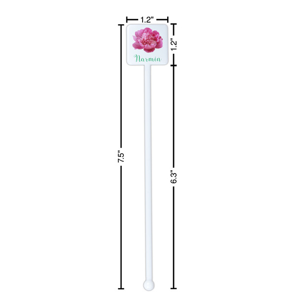 Watercolor Peonies White Plastic Stir Stick - Square - Dimensions