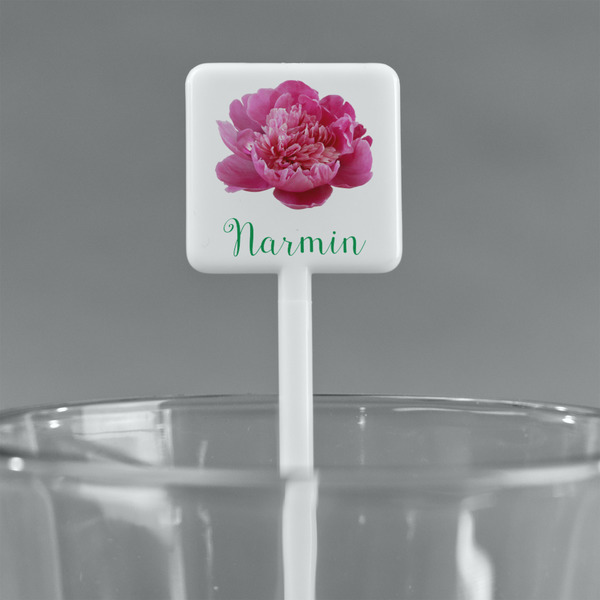 Watercolor Peonies White Plastic Stir Stick - Square - Main
