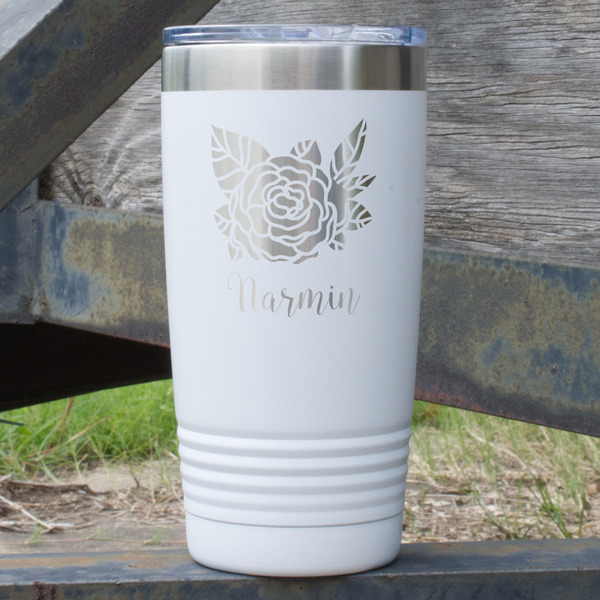 Custom Watercolor Peonies 20 oz Stainless Steel Tumbler - White - Single Sided (Personalized)