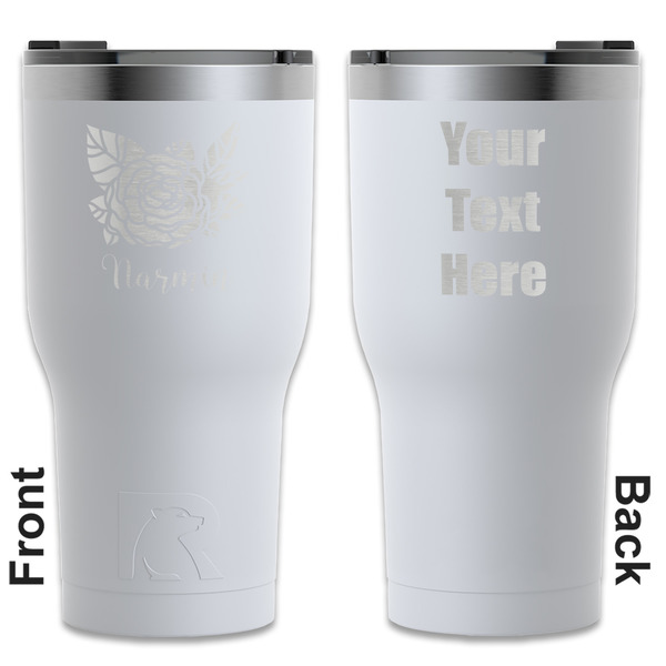 Custom Watercolor Peonies RTIC Tumbler - White - Engraved Front & Back (Personalized)