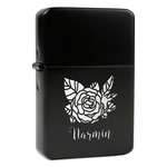 Watercolor Peonies Windproof Lighter - Black - Single Sided (Personalized)