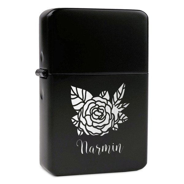 Custom Watercolor Peonies Windproof Lighter - Black - Double Sided (Personalized)
