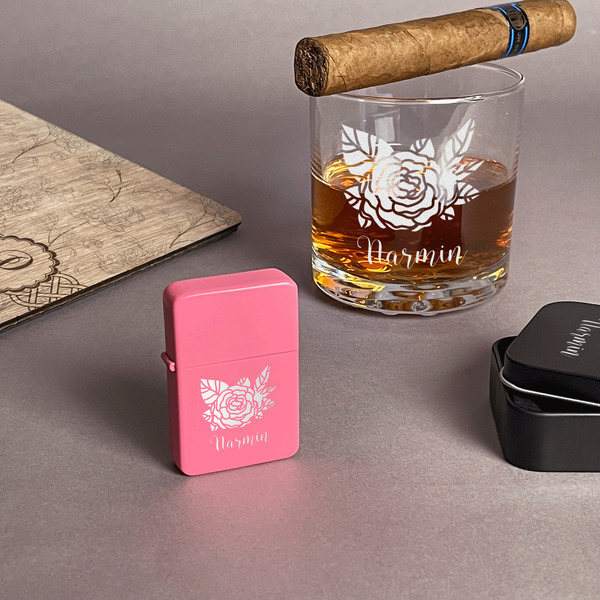 Watercolor Peonies Windproof Lighters - Pink - In Context