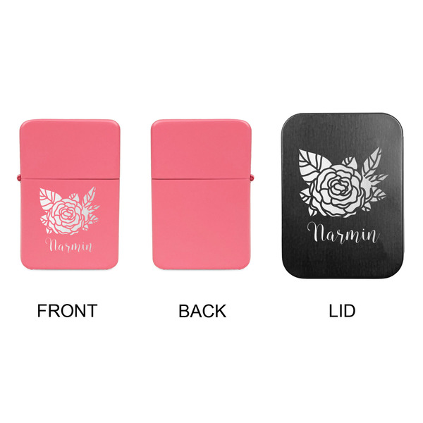 Watercolor Peonies Windproof Lighters - Pink, Single Sided, w Lid - APPROVAL
