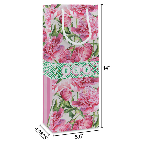 Watercolor Peonies Wine Gift Bag - Dimensions