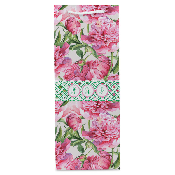 Watercolor Peonies Wine Gift Bag - Gloss - Front