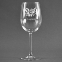 Watercolor Peonies Wine Glass - Engraved (Personalized)