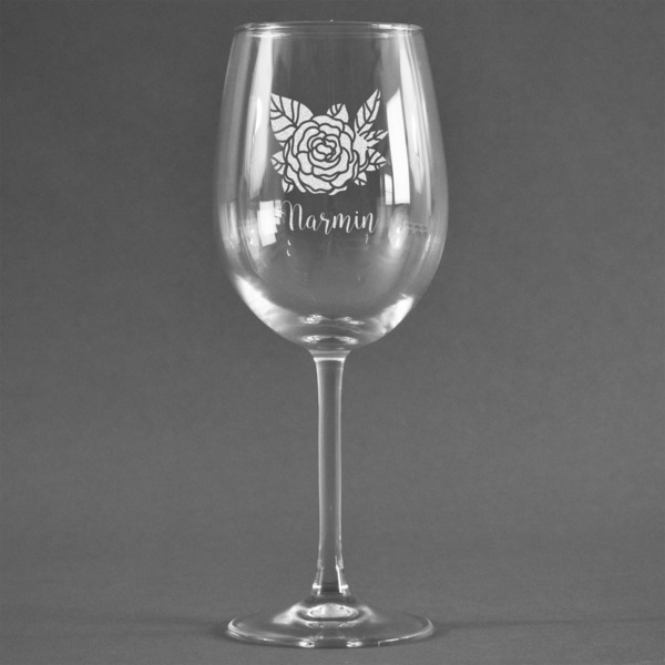 Custom Watercolor Peonies Wine Glass - Engraved (Personalized)