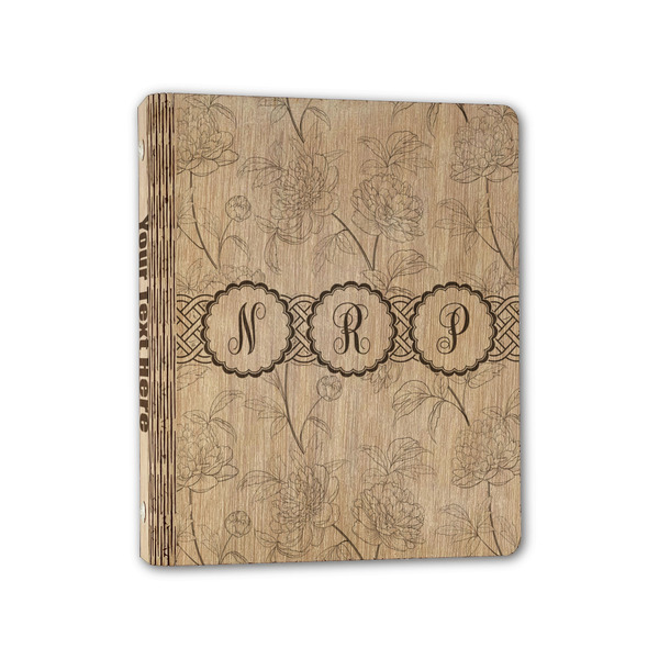 Custom Watercolor Peonies Wood 3-Ring Binder - 1" Half-Letter Size (Personalized)