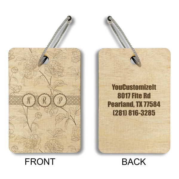 Watercolor Peonies Wood Luggage Tags - Rectangle - Approval