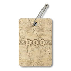 Watercolor Peonies Wood Luggage Tag - Rectangle (Personalized)