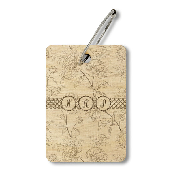 Custom Watercolor Peonies Wood Luggage Tag - Rectangle (Personalized)