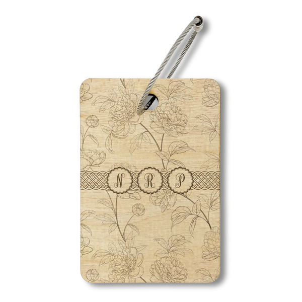 Watercolor Peonies Wood Luggage Tags - Rectangle - Front/Main