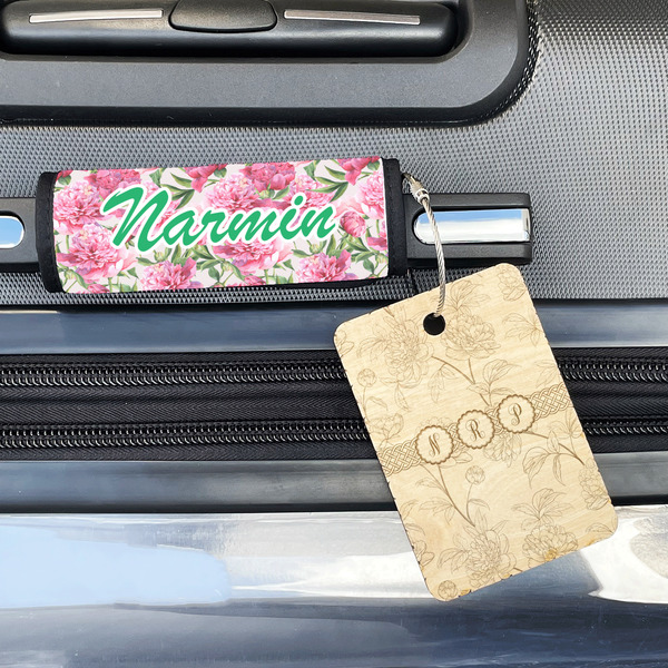 Watercolor Peonies Wood Luggage Tags - Rectangle - Lifestyle