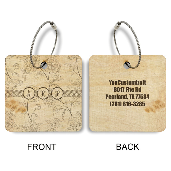 Watercolor Peonies Wood Luggage Tags - Square - Approval