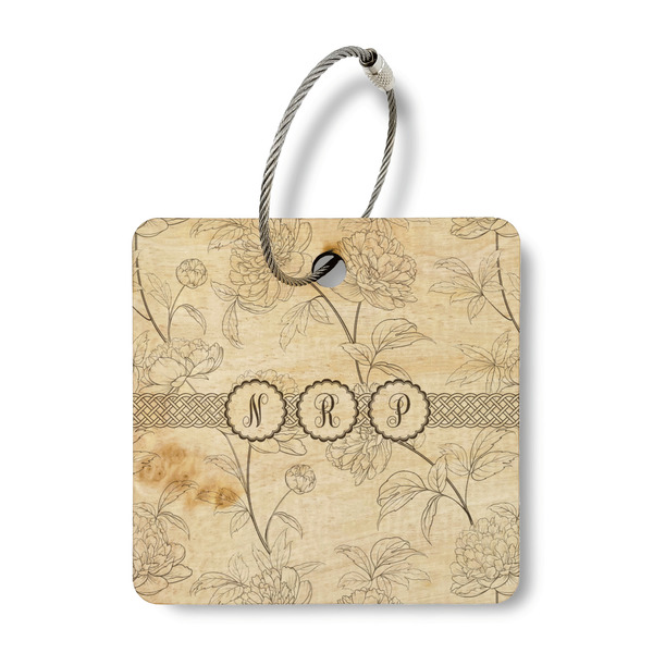 Custom Watercolor Peonies Wood Luggage Tag - Square (Personalized)