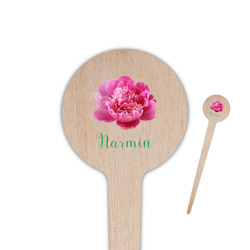Watercolor Peonies 4" Round Wooden Food Picks - Double Sided (Personalized)
