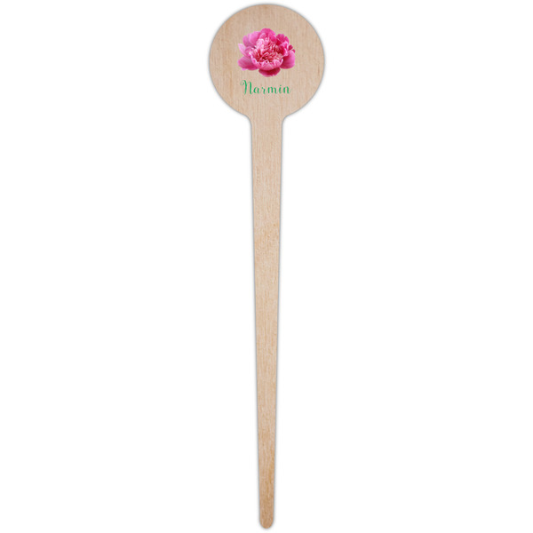 Watercolor Peonies Wooden 4" Food Pick - Round - Single Pick