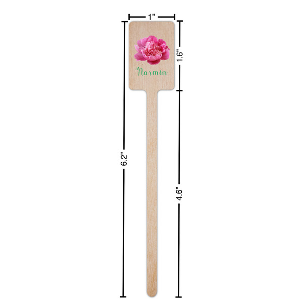 Watercolor Peonies Wooden 6.25" Stir Stick - Rectangular - Dimensions