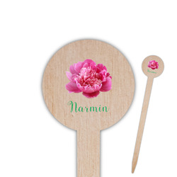 Watercolor Peonies 6" Round Wooden Food Picks - Single Sided (Personalized)